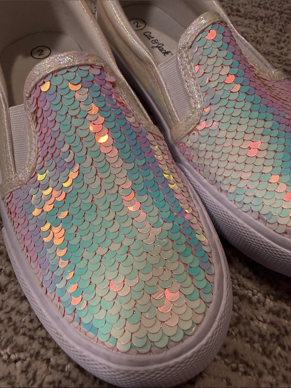 Cat & Jack Girls' Iridescent Pastel Sequin Slip-On Sneakers - Mint/Purple/Pink - Picture 2 of 5
